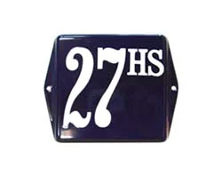 Emaille huisnummerbordje met oor. 6x6 cm. Blauw/Wit met toevoeging