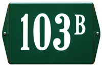 Emaille huisnummerbord 20x10 cm met oortjes. Groen/Wit