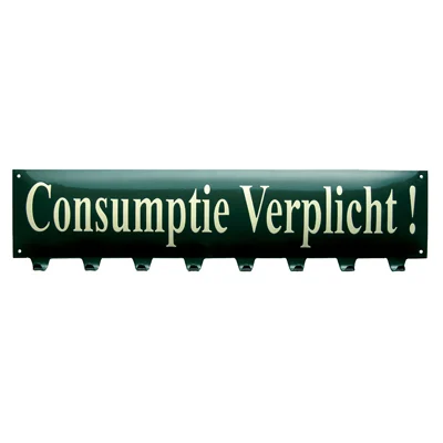 Emaille wandkapstok Consumptie Verplicht! 70x19 cm