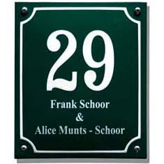 Emaille combibord met huisnummer en naam. 20x30 cm gebold. Kleur: Groen-Wit met kader