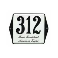 Emaille combinatiebord naam en huisnummer. Kleur Wit/Zwart. Model oor. 10x10 cm. Type HNO32