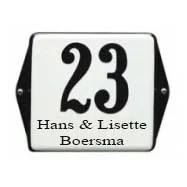 Emaille combinatiebord naam en huisnummer. Kleur Wit/Zwart. Model oor. 12x12 cm. Type HNO33