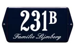 Emaille combibord met naam en huisnummer+toevoeging. 20x12 cm. Type HNO-36+