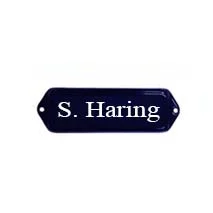 Emaille naamplaatje met oor, 8x3 cm, in Blauw / Wit. Type NPO22BW