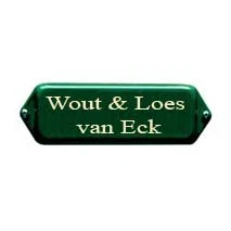 Emaille naamplaatje met oor. 10x3 cm, in Groen/Crème. Type NPO29GC