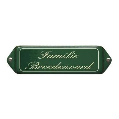 Emaille naamplaatje met oor, 10x3 cm met kader. Groen/Crème. Type NPO32GCK