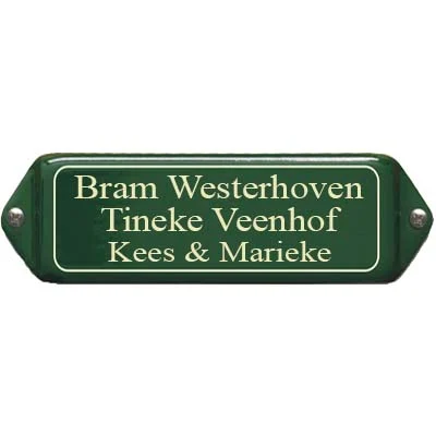 Emaille naamplaatje met oor, 12x4 cm met kader. Groen/Creme. Type NPO33GCK