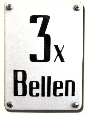 3x Bellen emaille bordje 10x14 cm