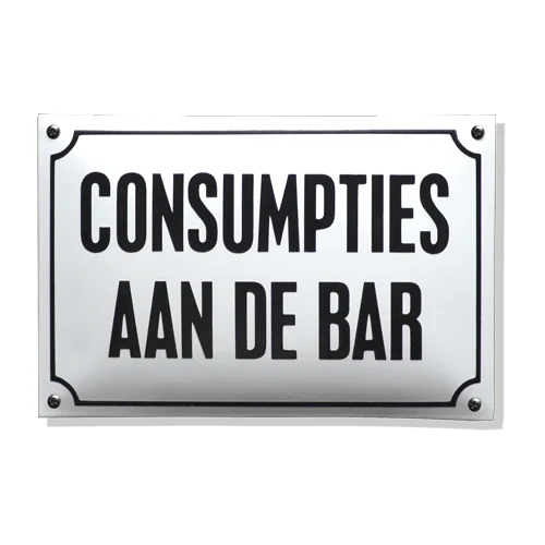 Consumpties aan de bar, 30x20 cm emaille