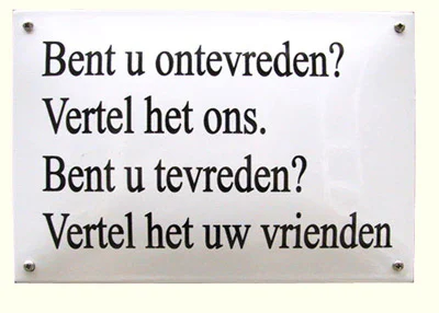Emaille bord "Ontevreden/Tevreden?" - 30x20 cm