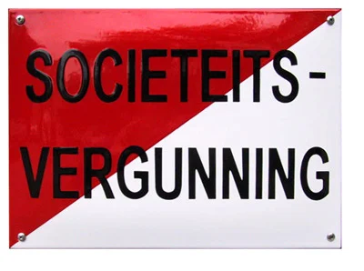 Emaille bord SOCITEITS VERGUNNING - 32x23 cm
