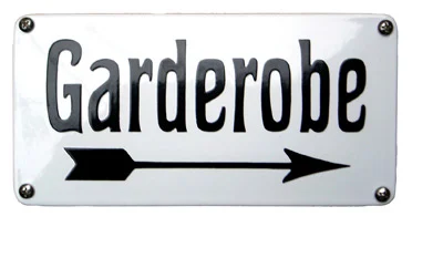 Emaille GARDEROBE bord met pijl naar rechts