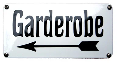 Emaille GARDEROBE bord met pijl naar links