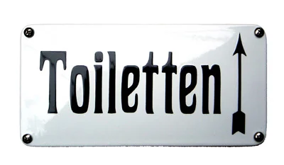 Emaille bord TOILETTEN met pijl rechtdoor
