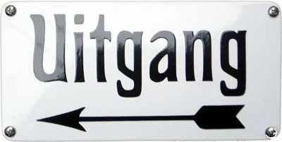 Emaille bord - UITGANG met pijl naar links