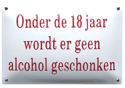 Emaille bord - Géén alcohol onder 18 jaar