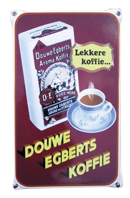 Douwe Egberts. Emaille bord van 20x33 cm met
