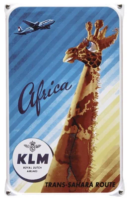 KLM Africa (giraffe). Emaille bord. 20x33 cm met