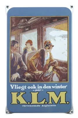 KLM winter. Geëmailleerd bord met