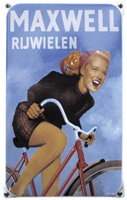 MAXWELL Rijwielen. Emaille bord met oor. 20x33 cm. Type NO-11-MR