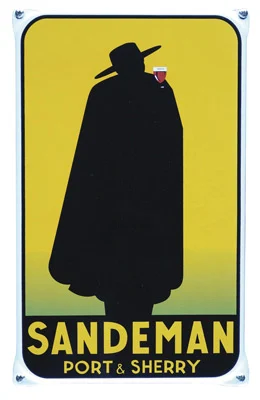 SANDEMAN Port & Sherry. Emaille bord. 20x33 cm met