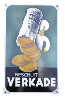 VERKADE BESCHUIT. Emaille bord van 20x33 cm met