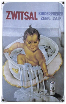 ZWITSAL Kinderpoeder, Zeep en Zalf. Emaille 20x33 cm