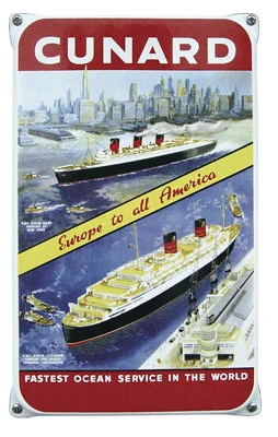 Cunard fastest... Emaille bord van 20x33 cm met