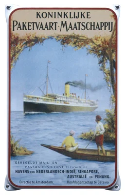 Paketvaart. Geëmailleerd bord 20x33 cm met