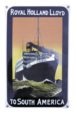 Royal Holland Lloyd to South America. Emaille 20x33 cm. Type NH-57-RH