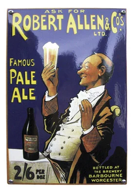 Robbert Allen Famous Pale Ale. Emaille bord. 20x30 cm gebold. Type NO-72-RA