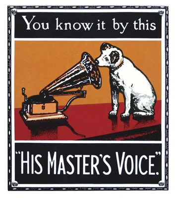 His Master's Voice. Emaille bord. 22x25 cm. Type NO-81-HM