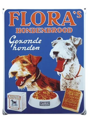 FLORA Hondenbrood. Emaille reclamebord. 40x52 cm. Type NG-33-FL