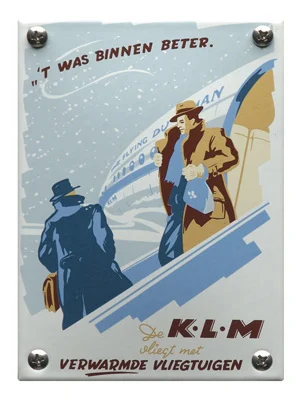 KLM verwarmde vliegtuigen. Emaille plaatje. 10x14 cm. Type NK-26-KL