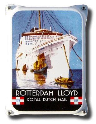 Rotterdam Lloyd, Royal Dutch Mail. Emaille bordje. 10x14 cm met oor. Type NKO-15-RL