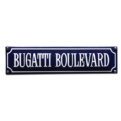 BUGATTI BOULEVARD emaille "straatnaambordje". 33x8 cm. Type S-12