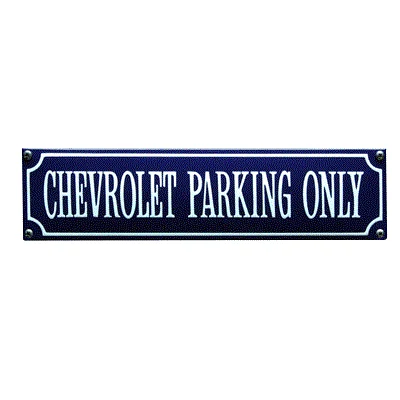 CHEVROLET PARKING ONLY emaille "straatnaambordje". 33x8 cm. Type S-15