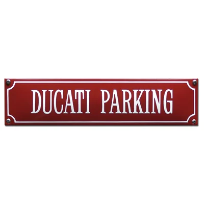 DUCATI PARKIN emaille "straatnaambordje". 33x8 cm. Type S-22