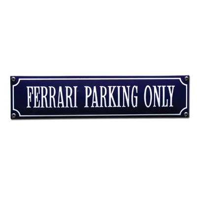 FERRARI PARKING ONLY emaille "straatnaambordje". 33x8 cm. Type S-25