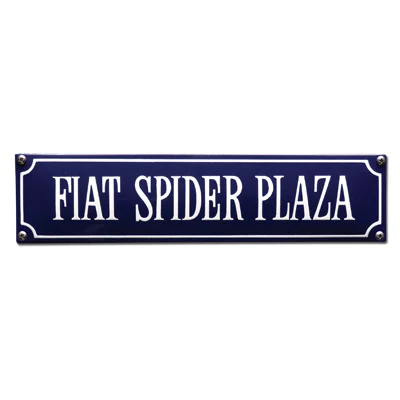 FIAT SPIDER PLAZA emaille "straatnaambordje". 33x8 cm. Type S-29