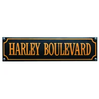 HARLEY BOULEVARD emaille "straatnaambord". zwart/oranje. 33x8 cm. Type S-36