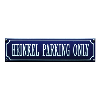 HEINKEL PARKING ONLY emaille "straatnaambord". 33x8 cm. Type S-39D
