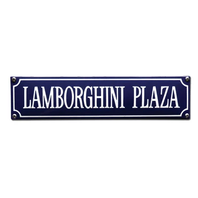 LAMBORGHINE PLAZA emaille straatnaambord. 33x8 cm. Type S-48