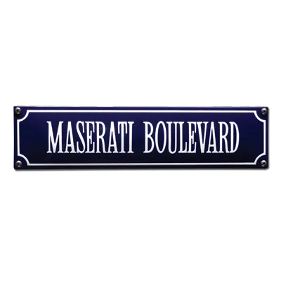 MASERATI BOULEVARD emaille "straatnaambordje". 33x8 cm. Type S-54