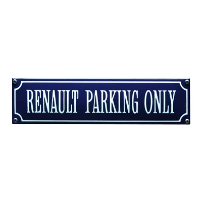 RENAULT PARKING ONLY emaille parkeerbord. 33x8 cm. Type S-77