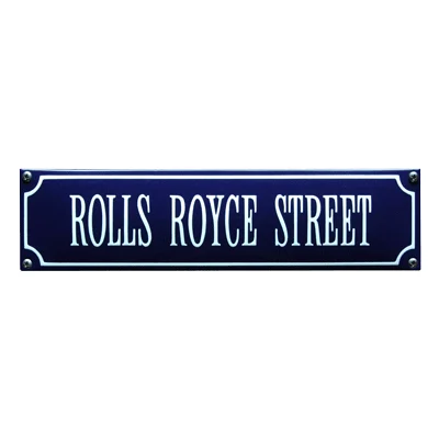 ROLLS ROYCE STREET emaille straatnaambord. 33x8 cm. Type S-78