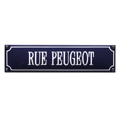 RUE PEUGEOT emaille "straatnaambordje". 33x8 cm. Type S-81
