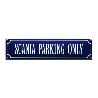 SCANIA PARKING ONLY emaille parkeerplaatsbordje. 33x8 cm. Type S-82