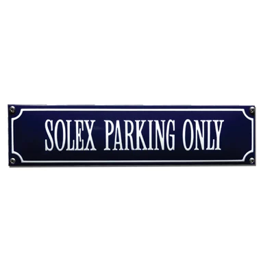 SOLEX PARKING ONLY emaille parkeerbordje. 33x8 cm. Type S-83