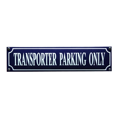 TRANSPORTER PARKING ONLY emaille parkeerbord. 33x8 cm. Type S-87